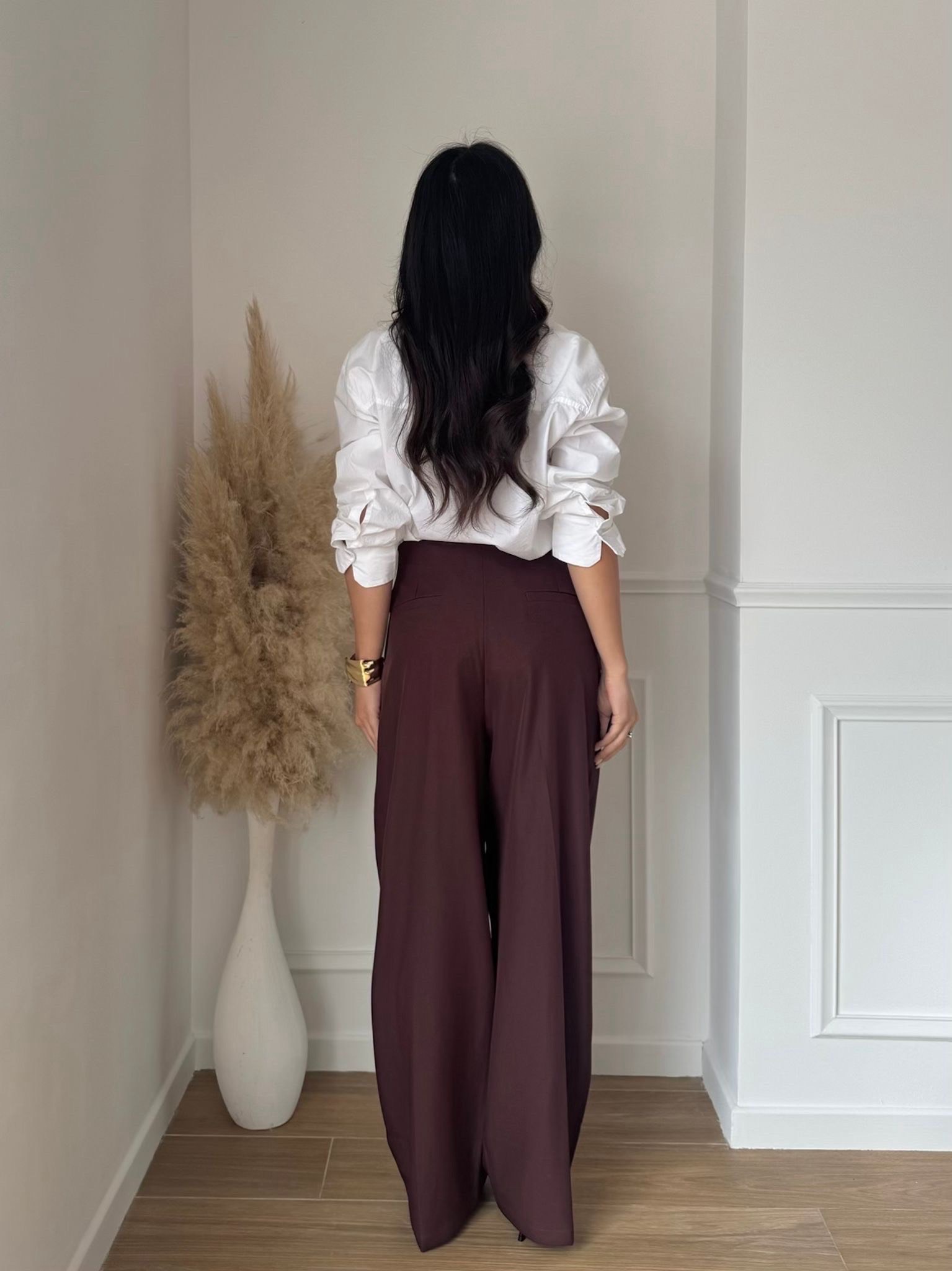 Pantalon Large Taille Haute – Élégance Chic & Confort Absolu – Bordeaux – Image 2