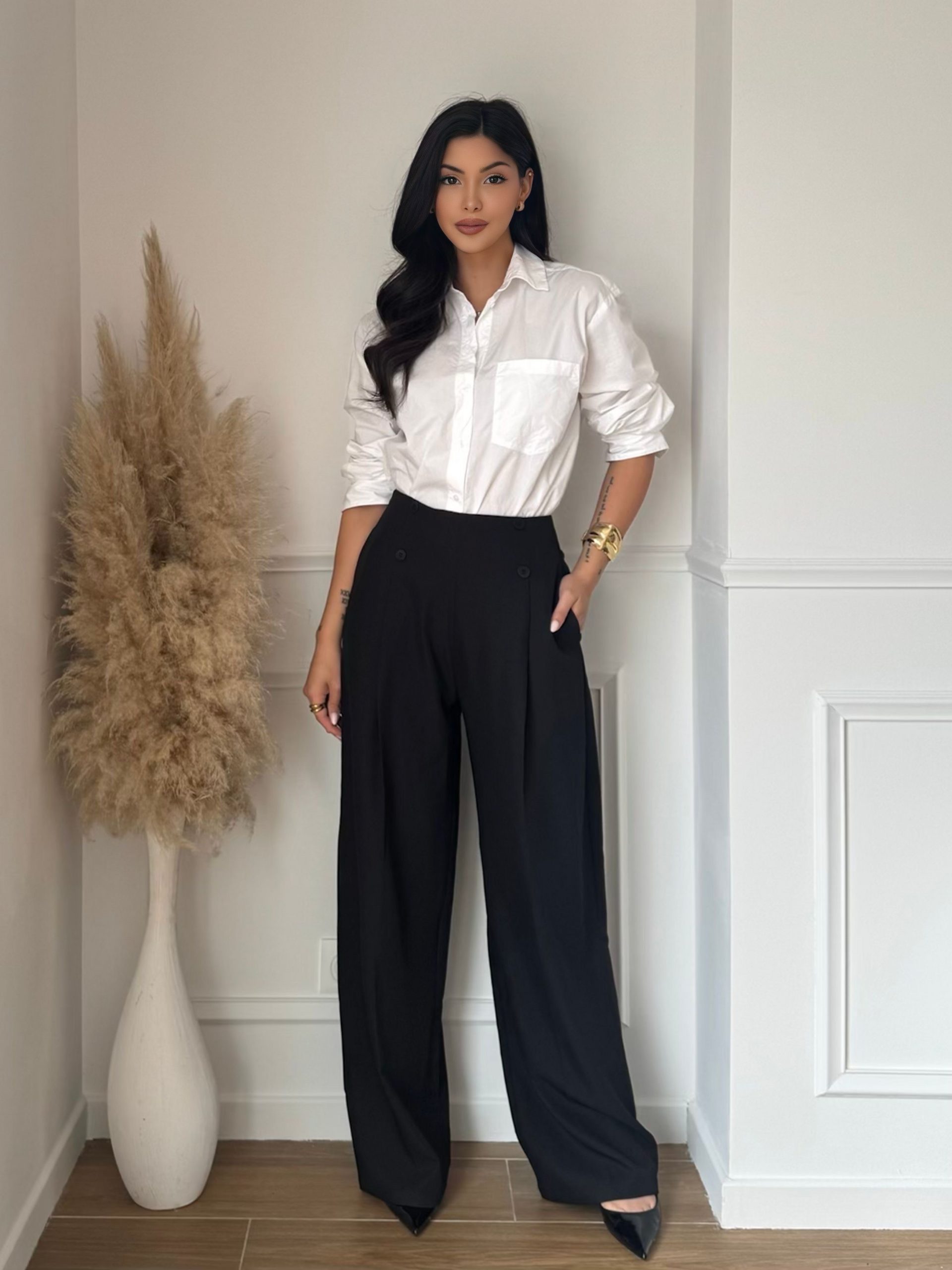 Pantalon Large Taille Haute – Élégance Chic & Confort Absolu – Noir – Image 2