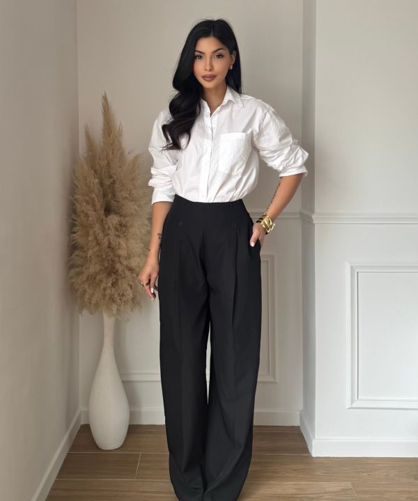 Pantalon Large Taille Haute – Élégance Chic & Confort Absolu – Noir