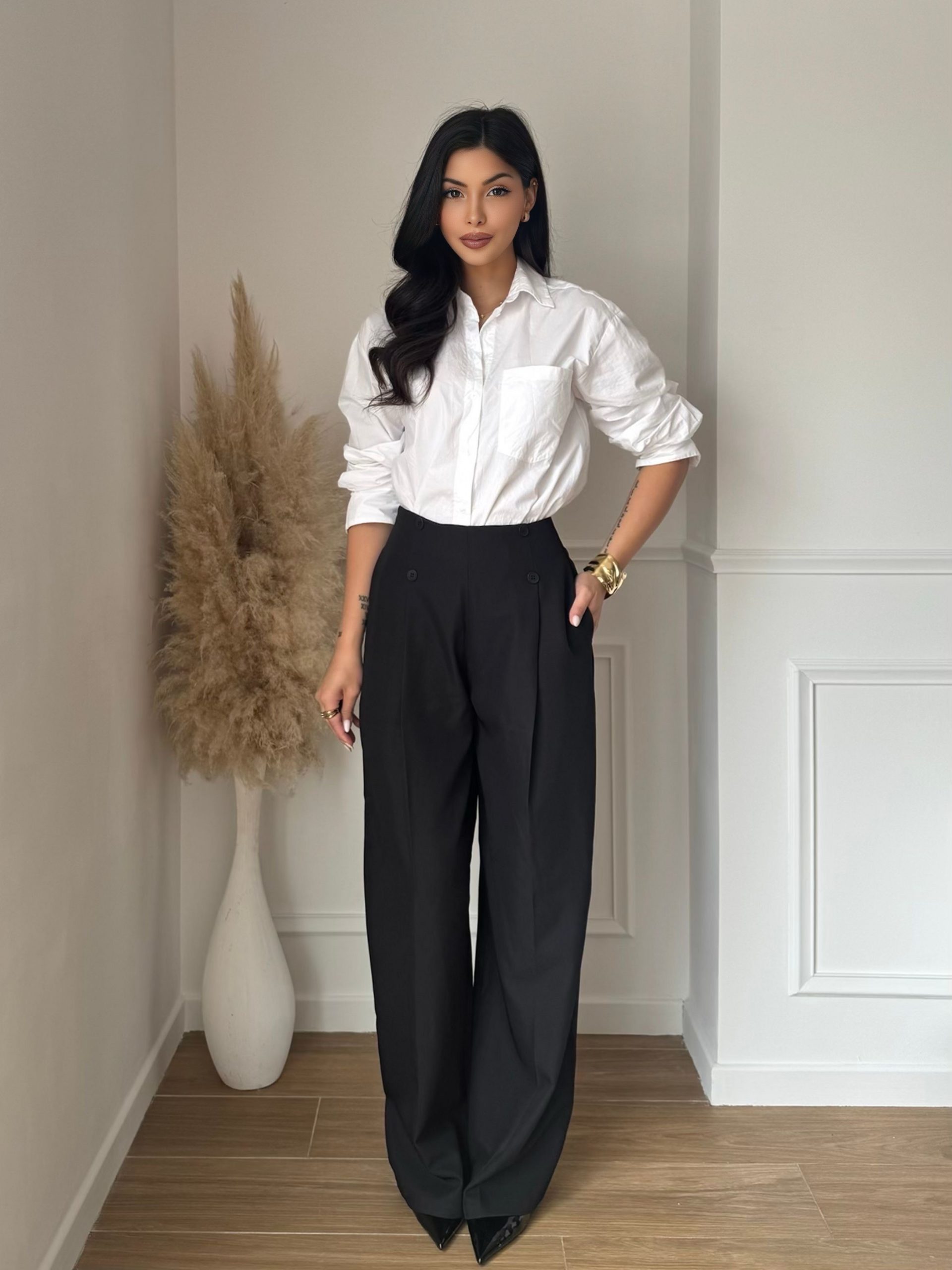 Pantalon Large Taille Haute – Élégance Chic & Confort Absolu – Noir