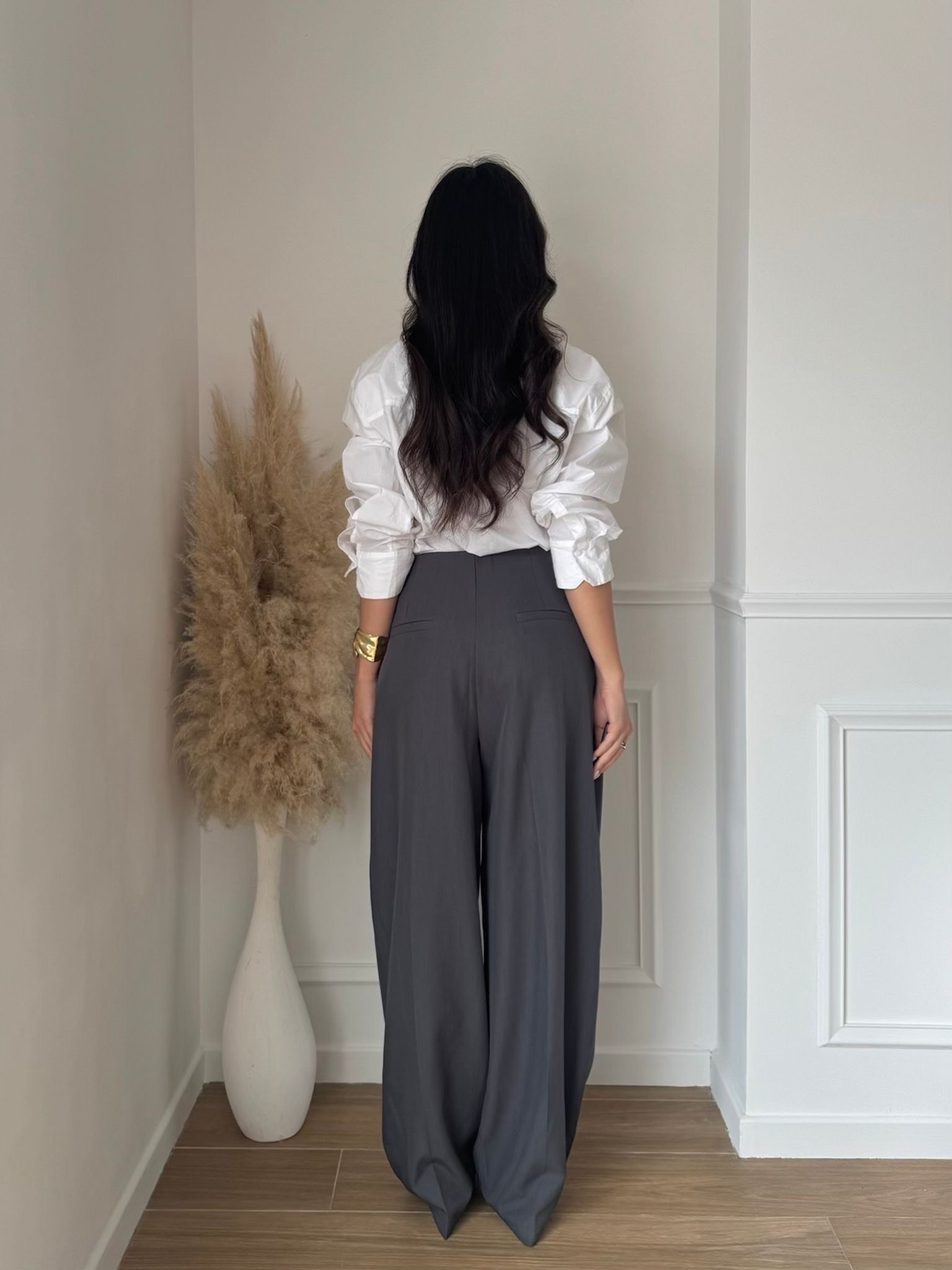 Pantalon Large Taille Haute – Élégance Chic & Confort Absolu – Gris – Image 2