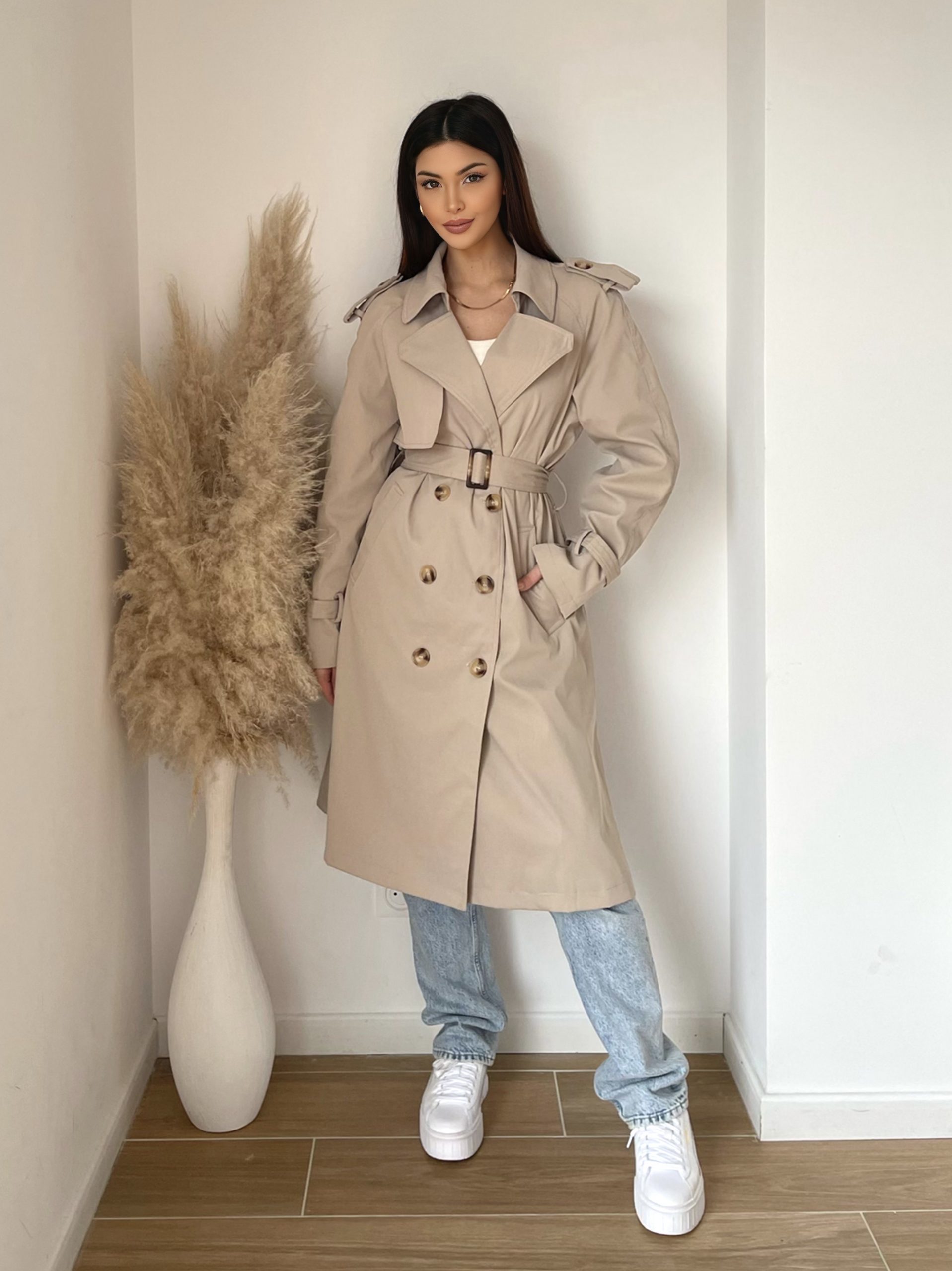 Trench Long Classique – L’incontournable du dressing – Beige