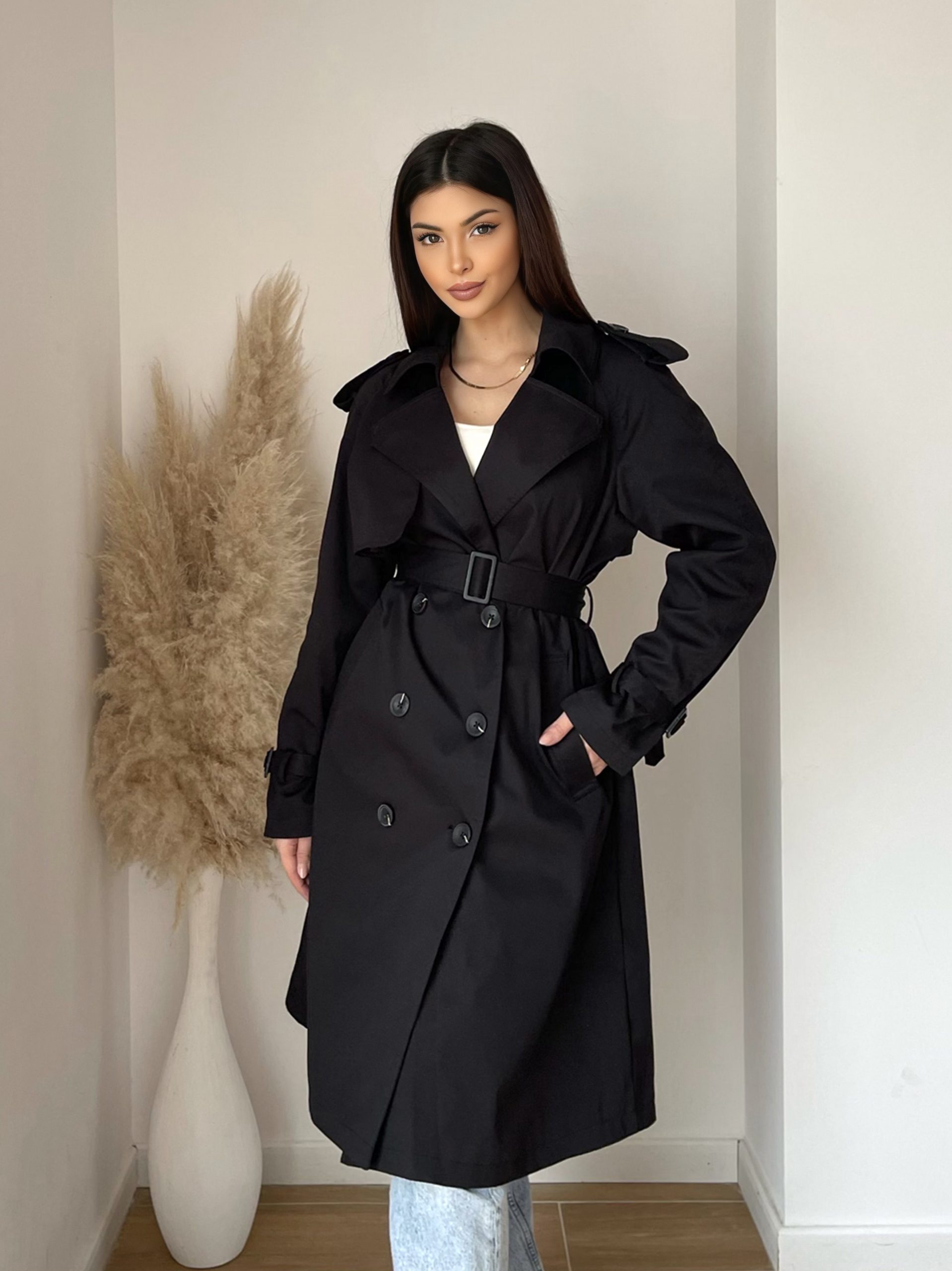 Trench Long Classique – L’incontournable du dressing – Noir