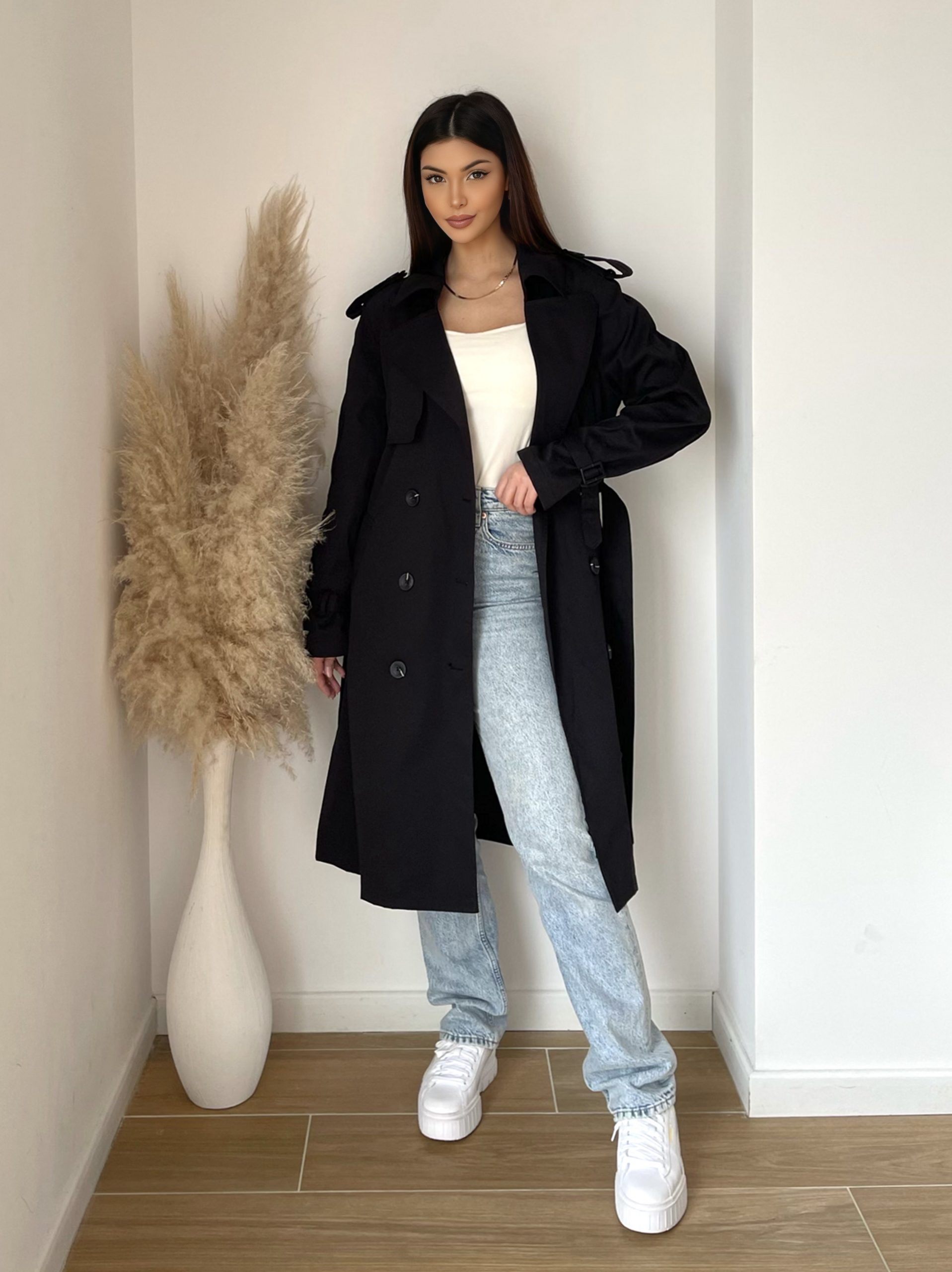 Trench Long Classique – L’incontournable du dressing – Noir – Image 2